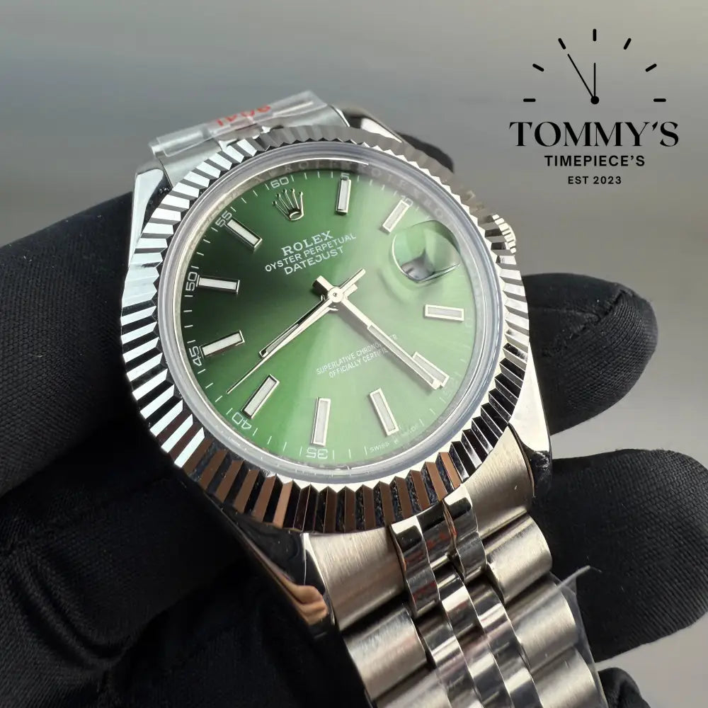 AAA + Datejust 41mm Green Dial On Jubilee With Fluted Bezel