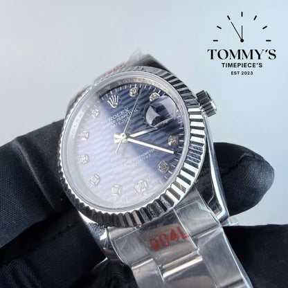 AAA+ Datejust (126234) 36mm Blue Motif Dial And Diamond Hour Markers-Oyster Bracelet (Fluted Bezel)