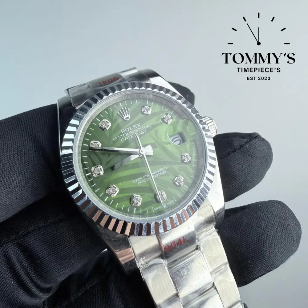 AAA+ Datejust (126234) 36mm Green Palm Motif Dial-Oyster Bracelet (Fluted Bezel)