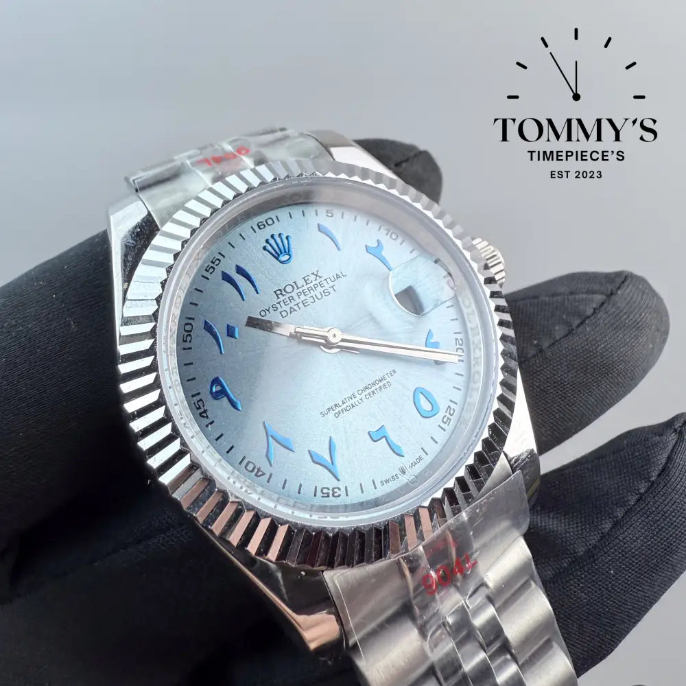 AAA + Datejust 41mm Ice Blue Arabic Dial On Jubilee With Fluted Bezel