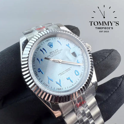 AAA + Datejust 41mm Ice Blue Arabic Dial On Jubilee With Fluted Bezel