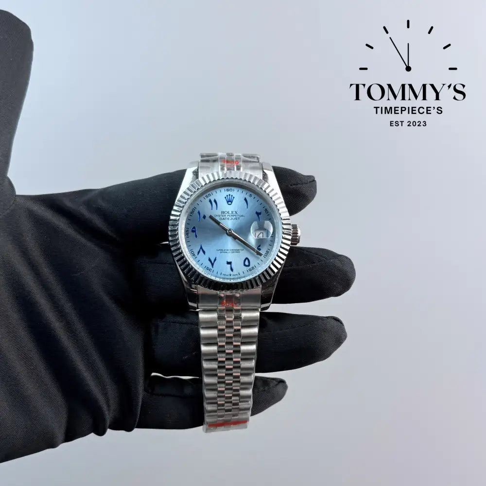 AAA + Datejust 41mm Ice Blue Arabic Dial On Jubilee With Fluted Bezel