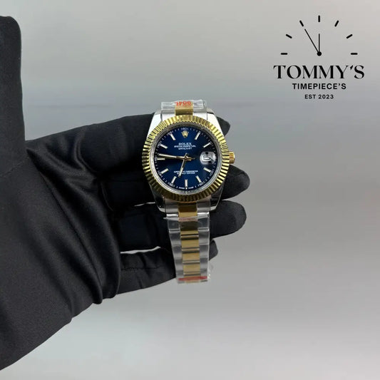 AAA + Datejust 41mm Blue Motif Dial (Bimetal Gold) On Oyster With Fluted Bezel
