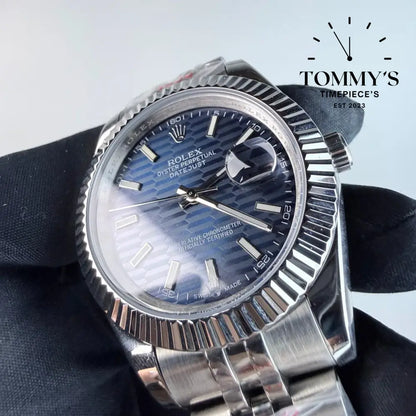 AAA+ Datejust (126331) 41mm Blue Motif Dial-Jubilee Bracelet (Fluted Bezel)