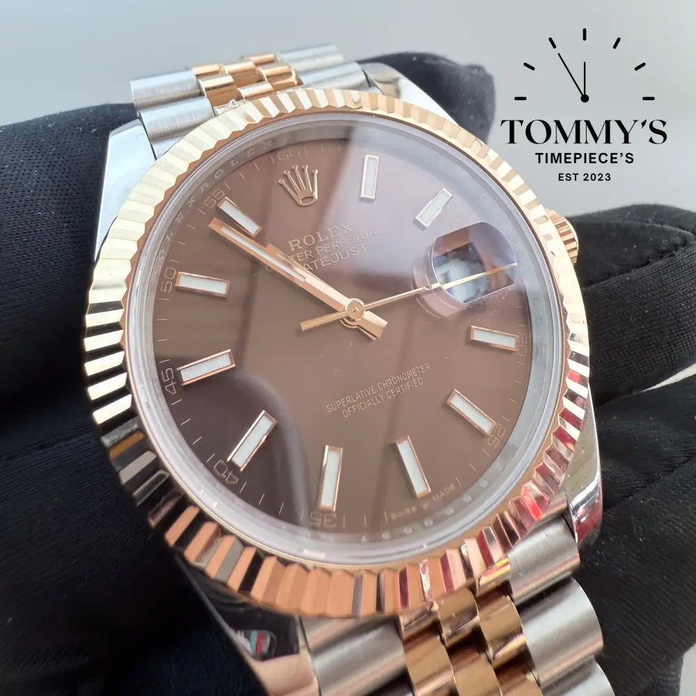 AAA + Datejust 41mm Rose Dial (Bimetal Rose Gold) On Jubilee With Fluted Bezel