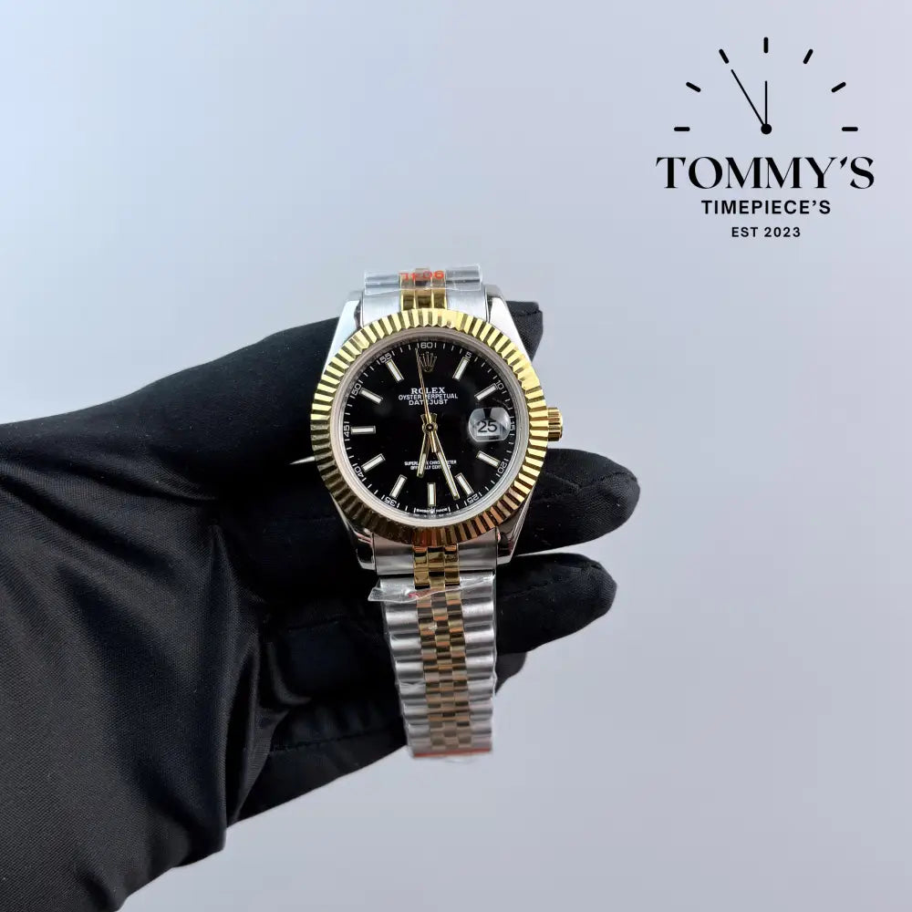 AAA + Datejust 41mm Black Dial (Bimetal Gold) With Jubilee With Fluted Bezel