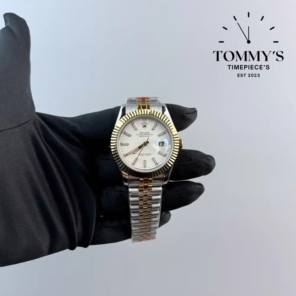 AAA + Datejust 41mm White Dial (Bimetal Gold) Jubilee With Fluted Bezel