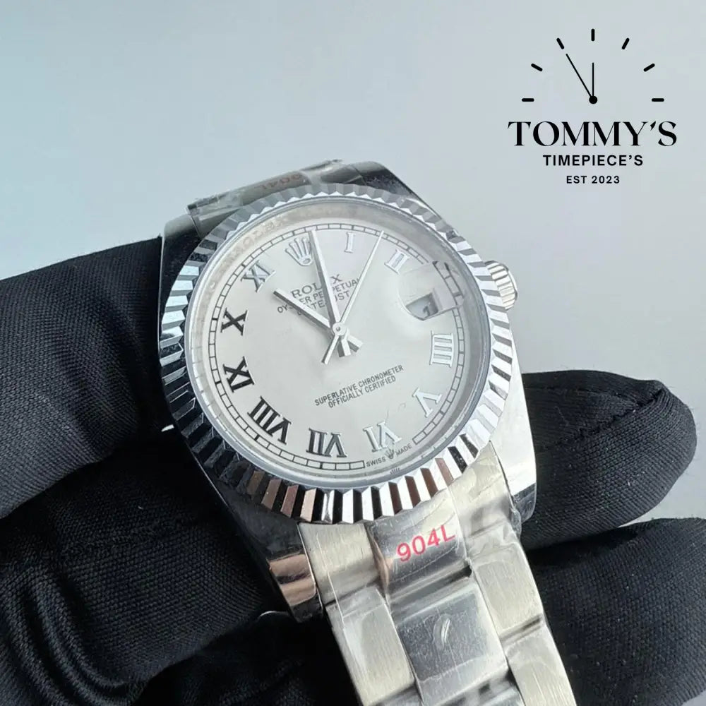 AAA+ Datejust, (126334) 41mm White Roman Dial-Oyster Bracelet (Fluted Bezel)
