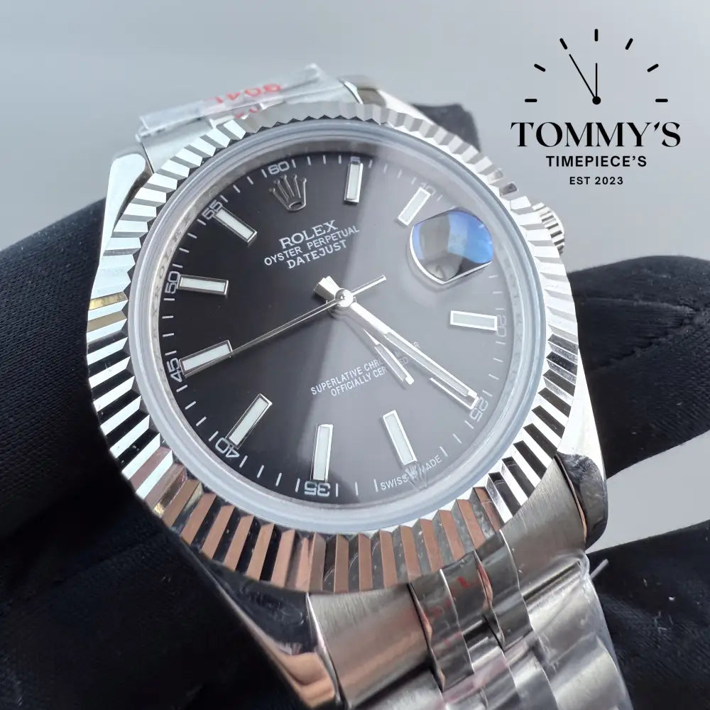 AAA + Datejust Black Dial On Jubilee With Fluted Bezel