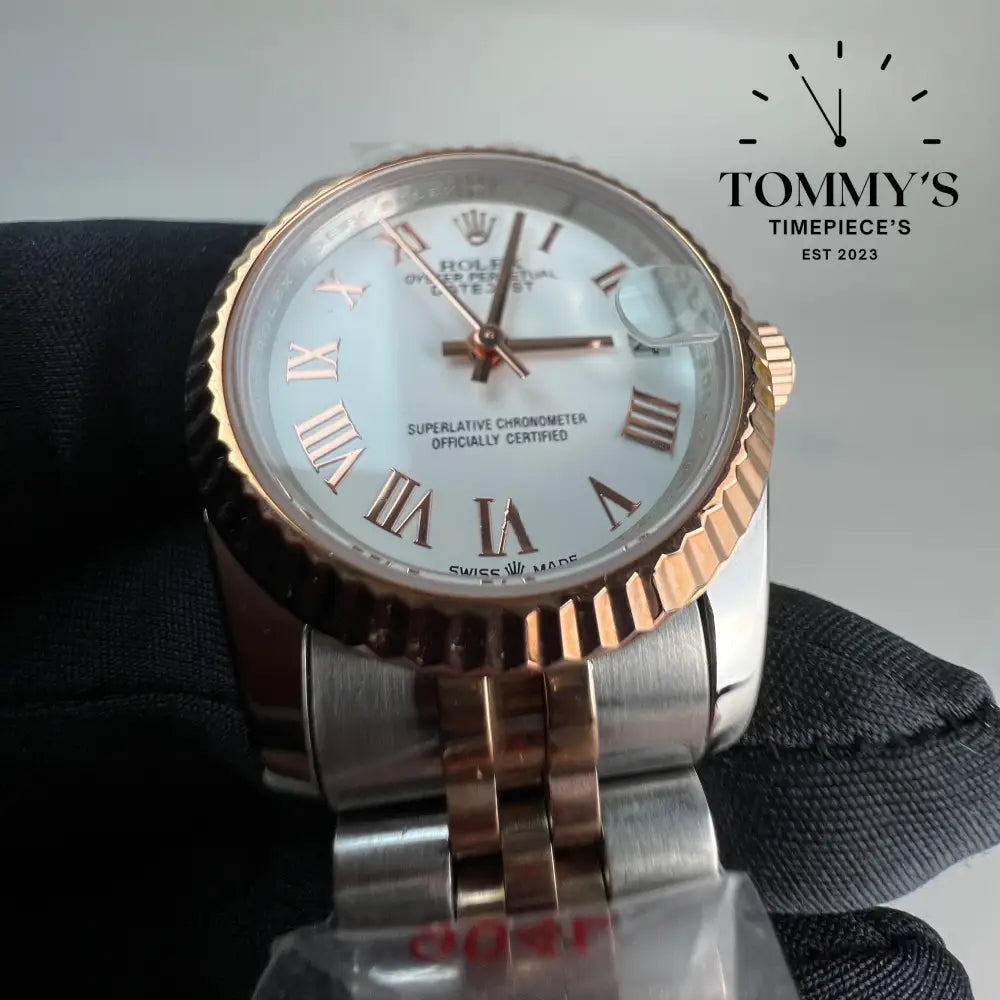 AAA + Ladies Datejust 28mm White Dial (Bimetal Rose Gold) On Jubilee With Fluted Bezel