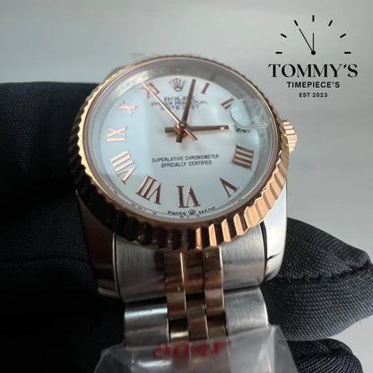 AAA + Ladies Datejust 28mm White Dial (Bimetal Rose Gold) On Jubilee With Fluted Bezel