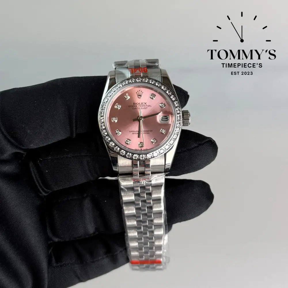 AAA + Ladies Datejust 28mm Pink Dial On Jubilee With Diamond Bezel