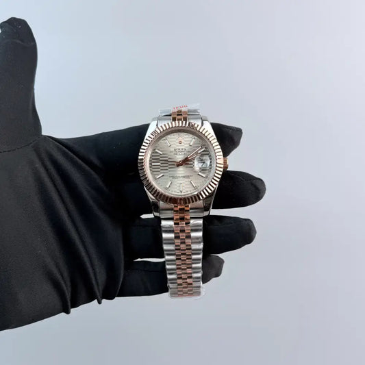 AAA + Datejust 41mm Silver Motif Dial (Bimetal Rose Gold) Jubilee With Fluted Bezel