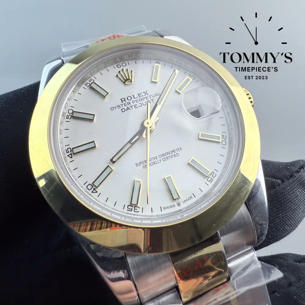 AAA + Datejust White Dial (Bimetal Gold) On Oyster With Smooth Bezel