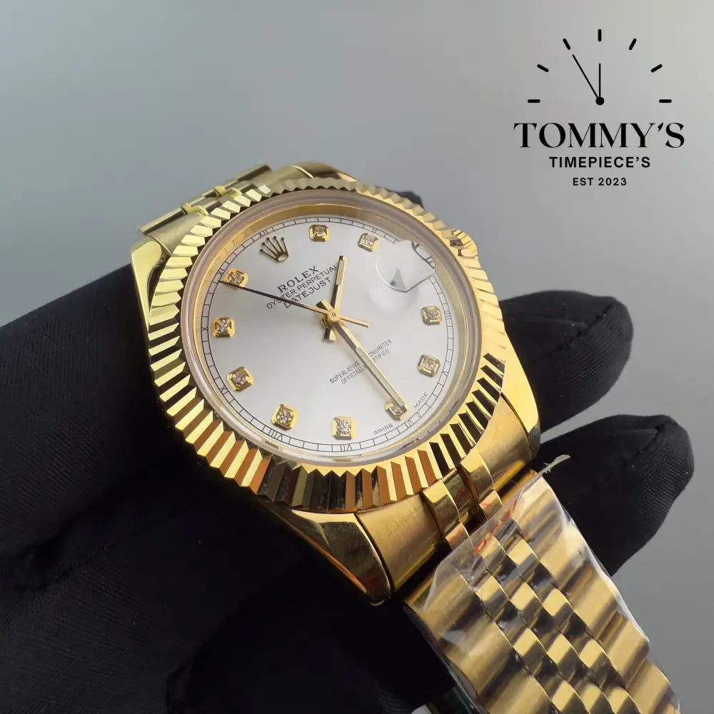 AAA + Datejust 41mm White Dial (Full Gold) Jubilee With Fluted Bezel