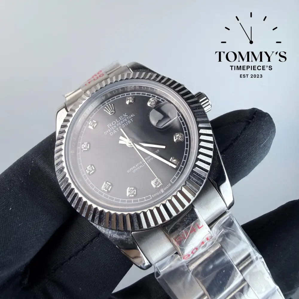 AAA+ Datejust (m126334) 41mm Black Diamond Dial-Oyster Bracelet (Fluted Bezel)