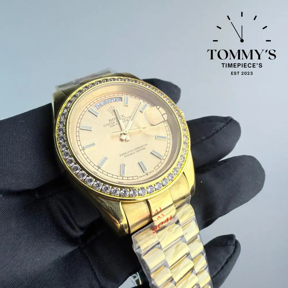 AAA+ Day Date (18038) 40mm Yellow Gold Dial-Presidential Bracelet (Diamond Bezel)