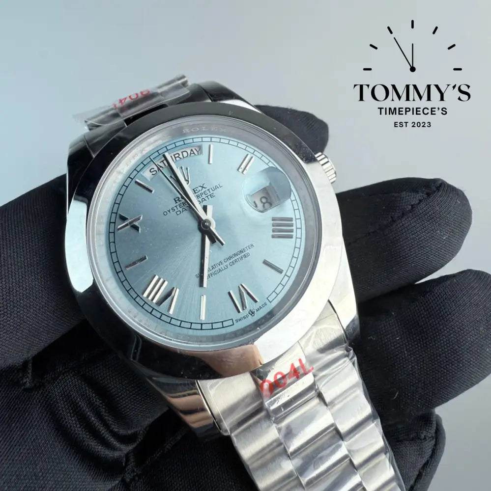AAA+ Day Date (228206) 40mm Ice Blue Dial-Presidential Bracelet (Smooth Bezel)
