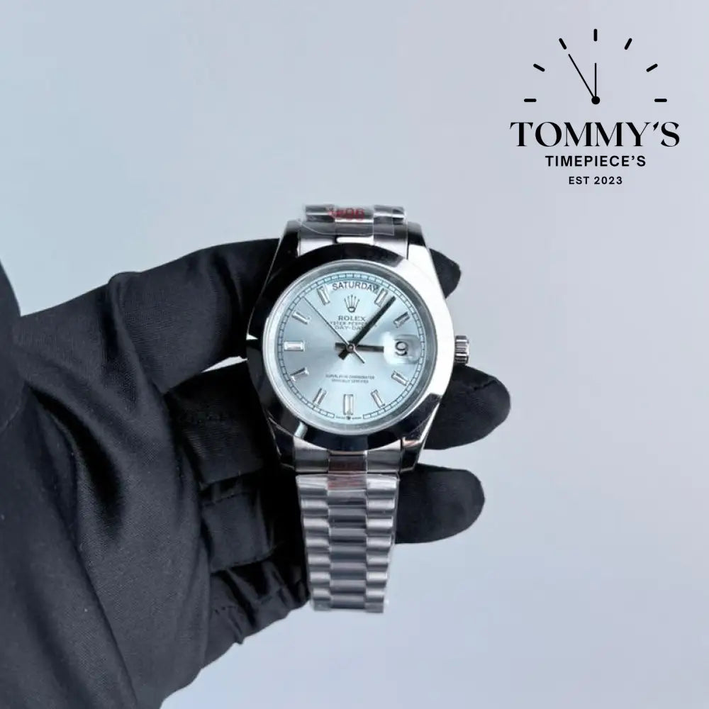 AAA+ Day Date (228206) 40mm Ice Blue Dial-Presidential Bracelet (Smooth Bezel)