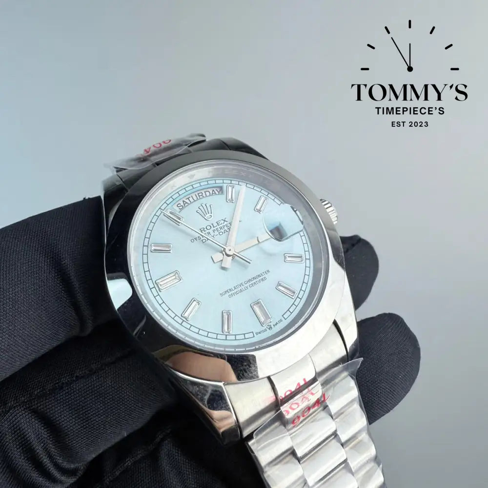 AAA+ Day Date (228206) 40mm Ice Blue Dial-Presidential Bracelet (Smooth Bezel)