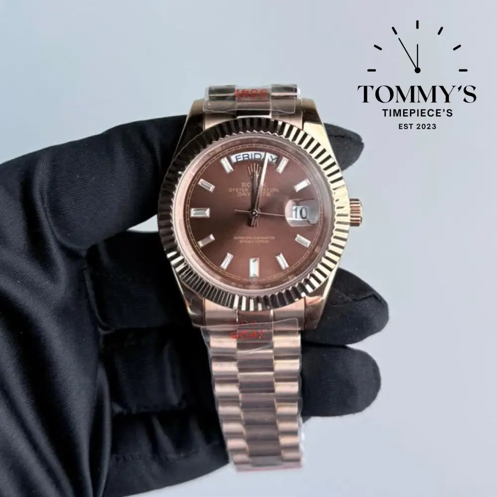 AAA+ Day Date (228235) 40mm Chocolate Dial-Presidential Bracelet (Fluted Bezel)
