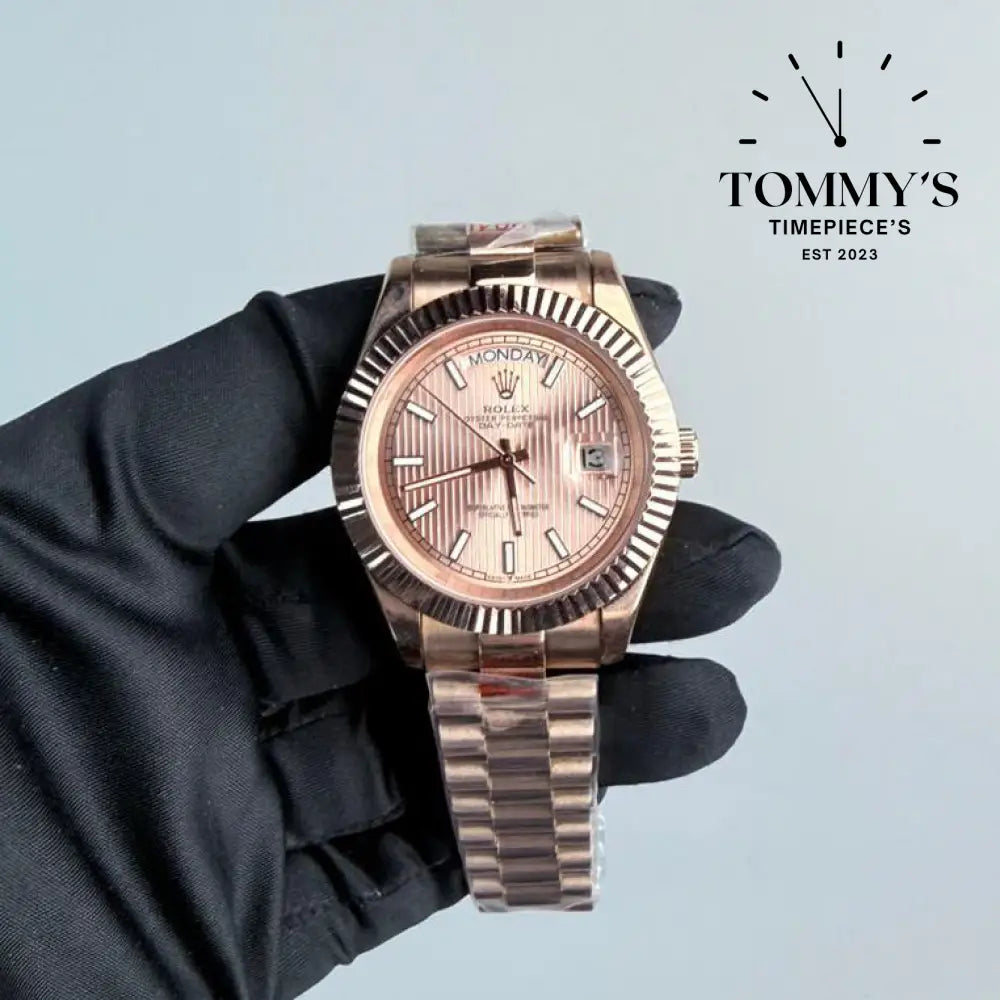AAA+ Day Date (228235) 40mm Sundust Stripe Motif Dial-Presidential Bracelet (Fluted Bezel)
