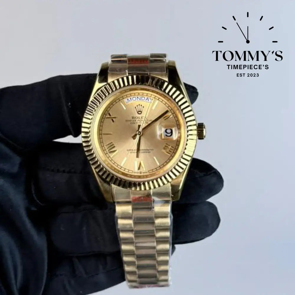 AAA+ Day Date (228238) 40mm Champagne Roman Numeral Dial-Presidential Bracelet (Fluted Bezel)