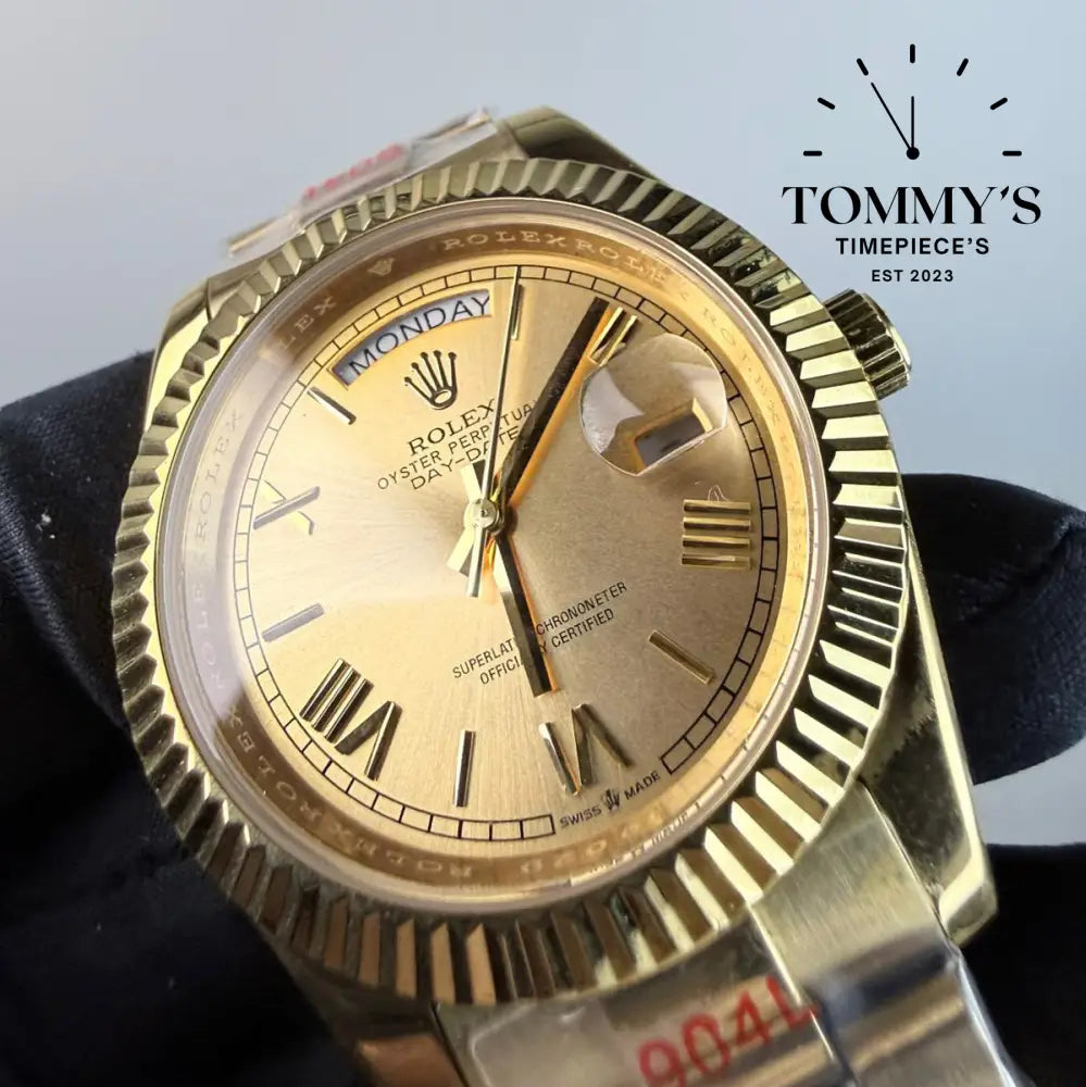 AAA+ Day Date (228238) 40mm Champagne Roman Numeral Dial-Presidential Bracelet (Fluted Bezel)