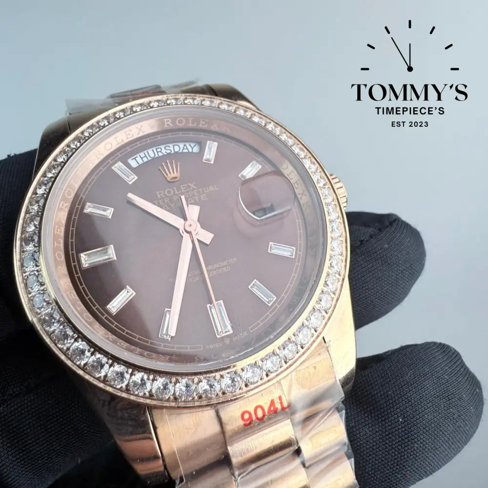 AAA+ Day Date (228345RBR) 40mm Chocolate Dial-Presidential Bracelet (Diamond Bezel)
