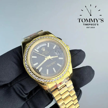 AAA+ Day Date (228348RBR) 40mm Black Dial-Presidential Bracelet (Diamond Bezel)