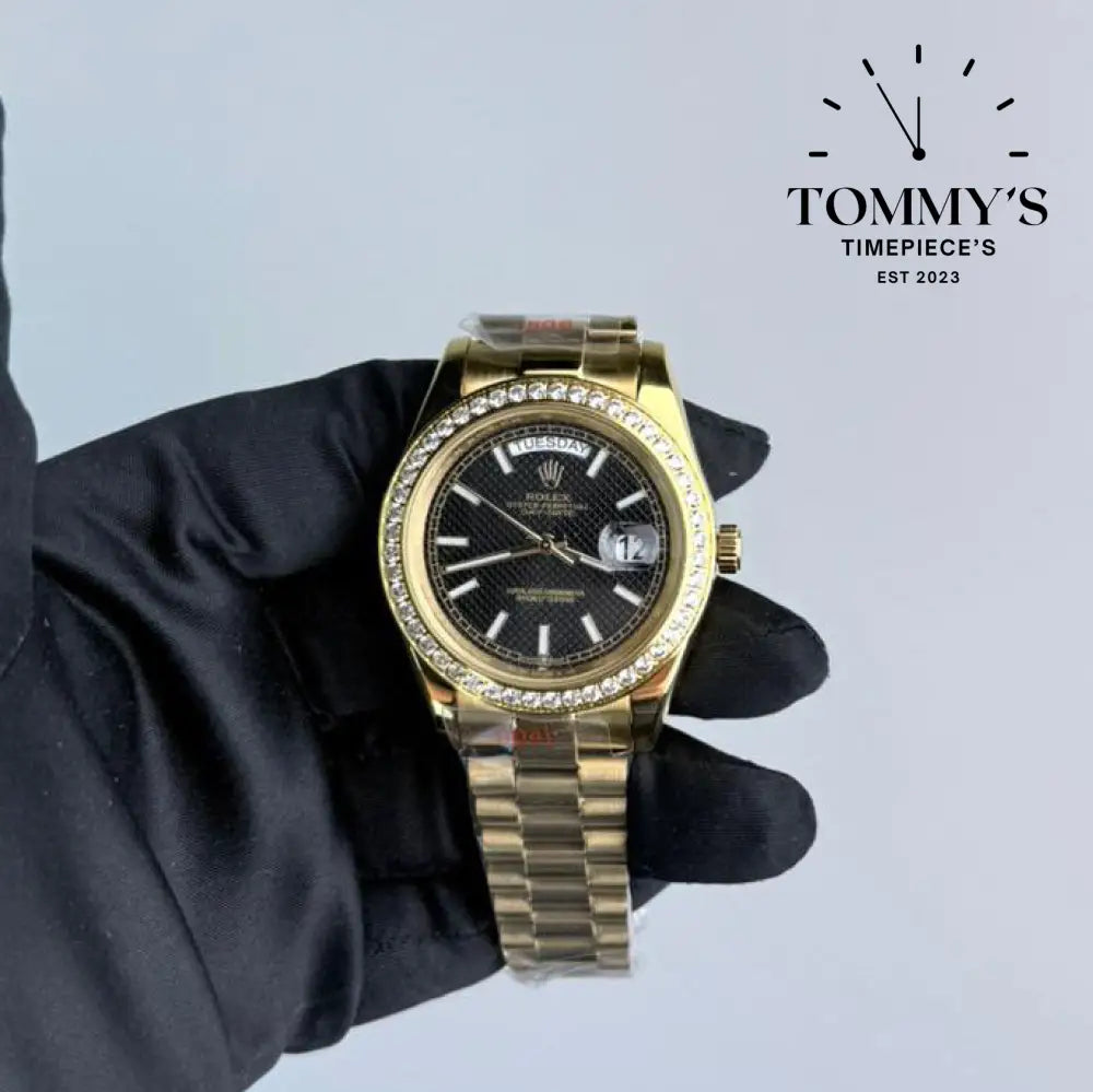 AAA+ Day Date (228348RBR) 40mm Black Dial-Presidential Bracelet (Diamond Bezel)