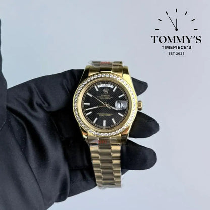 AAA+ Day Date (228348RBR) 40mm Black Dial-Presidential Bracelet (Diamond Bezel)