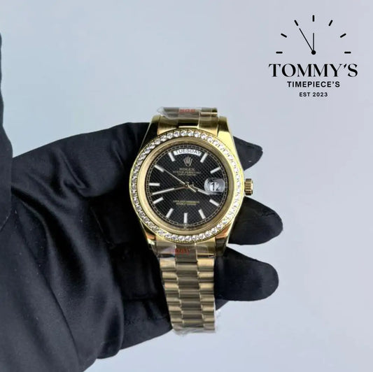 AAA+ Day Date (228348RBR) 40mm Black Dial-Presidential Bracelet (Diamond Bezel)