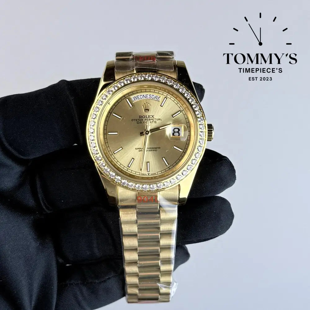AAA+ Day Date (228348RBR) 40mm Champagne Diamond Dial-Presidential Bracelet (Diamond Bezel)