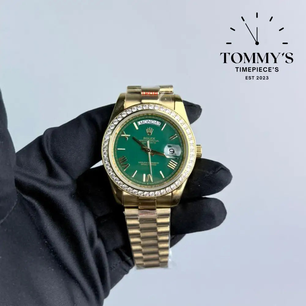 AAA+ Day Date (228348RBR) 40mm Green Dial-Presidential Bracelet (Diamond Bezel)