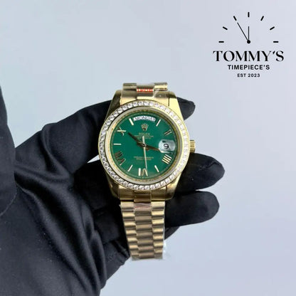 AAA+ Day Date (228348RBR) 40mm Green Dial-Presidential Bracelet (Diamond Bezel)