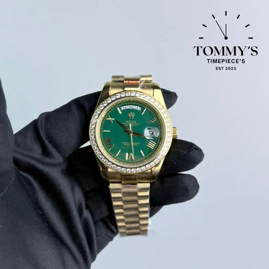 AAA+ Day Date (228348RBR) 40mm Green Dial-Presidential Bracelet (Diamond Bezel)