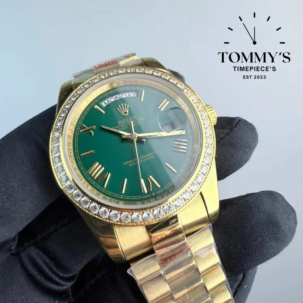 AAA+ Day Date (228348RBR) 40mm Green Dial-Presidential Bracelet (Diamond Bezel)