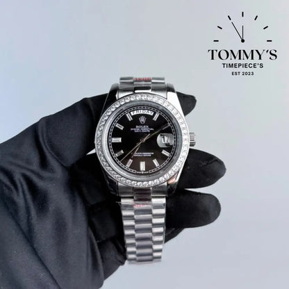 AAA+ Day Date (228349RBR) 40mm Black Dial-Presidential Bracelet (Diamond Bezel)