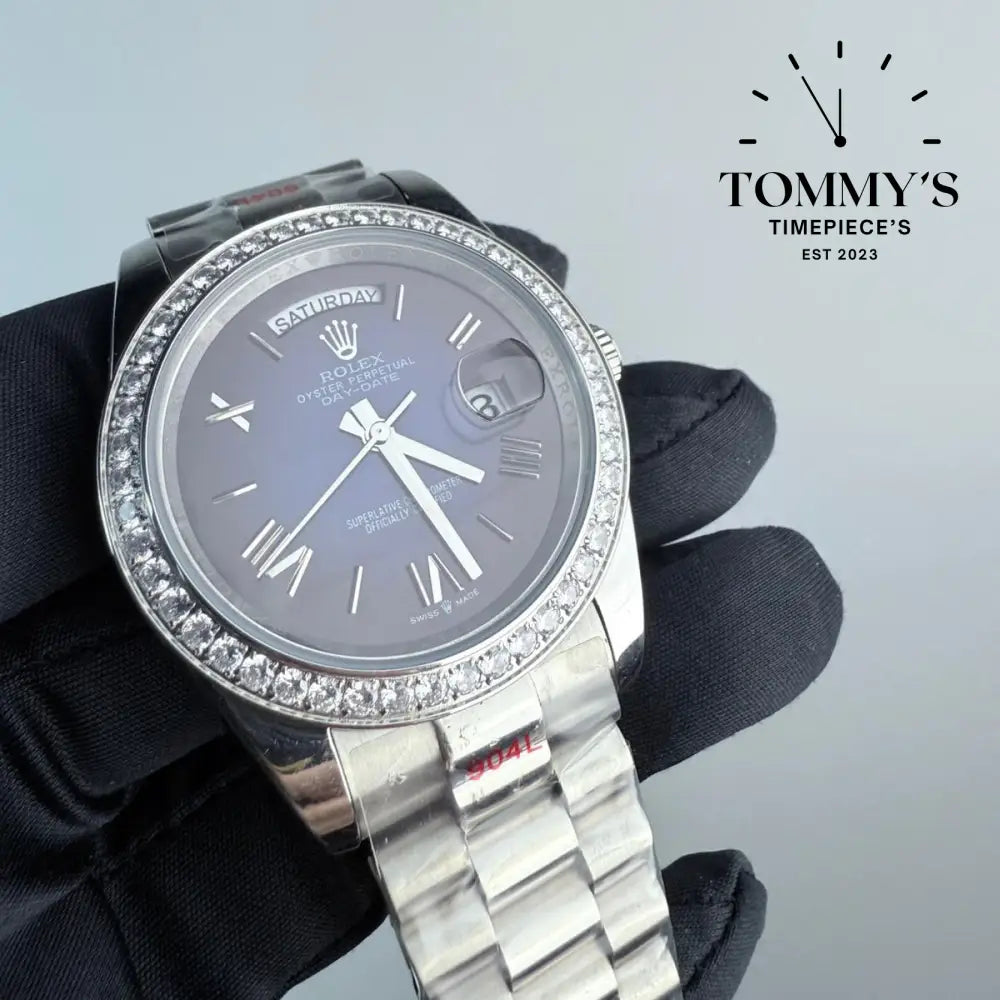 AAA+ Day Date (228349RBR) 40mm Blue Dial-Presidential Bracelet (Diamond Bezel)