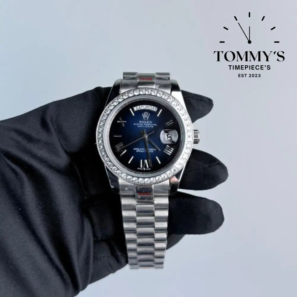 AAA+ Day Date (228349RBR) 40mm Blue Dial-Presidential Bracelet (Diamond Bezel)