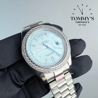 AAA+ Day Date (228396TBR) 40mm Ice Blue Dial-Presidential Bracelet (Diamond Bezel)