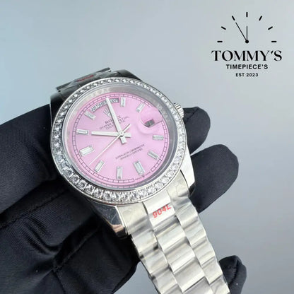 AAA+ Day Date (M128399TBR-0029) 40mm Pink Dial-Presidential Bracelet (Diamond Bezel)