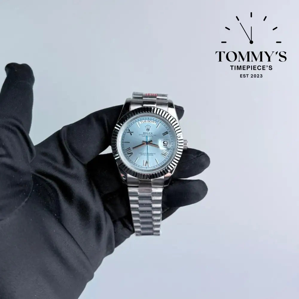 AAA+ Day Date (M228236-0012) 40mm Ice Blue Dial-Presidential Bracelet (Fluted Bezel)