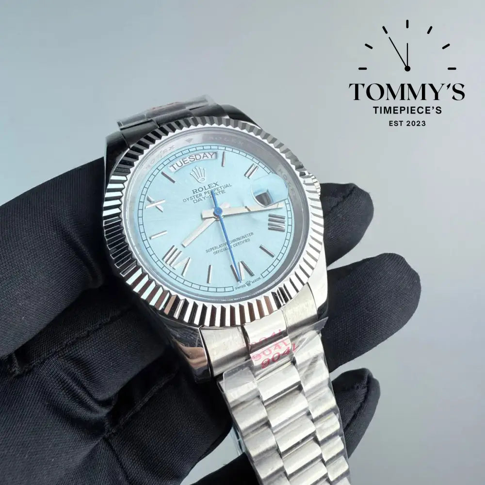 AAA+ Day Date (M228236-0012) 40mm Ice Blue Dial-Presidential Bracelet (Fluted Bezel)