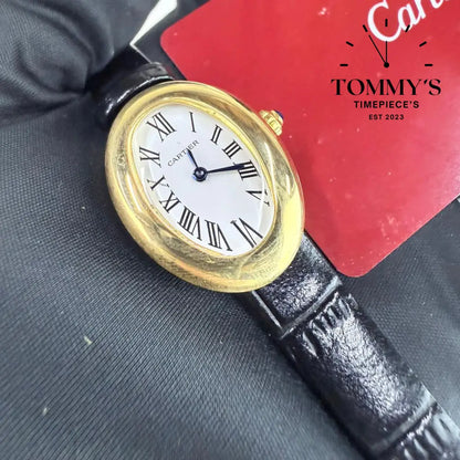 AAA+ Ladies Baignoire (Mini Model) 24.6mm White Dial-Leather Strap (Gold Bezel)