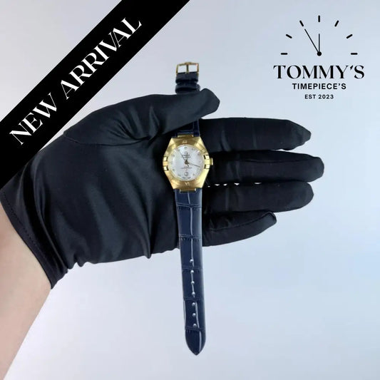 AAA+ Ladies Constellation Co-Axial Master Chronometer 29mm Crystal White Silvery Dial-Leather Strap (Gold Bezel)