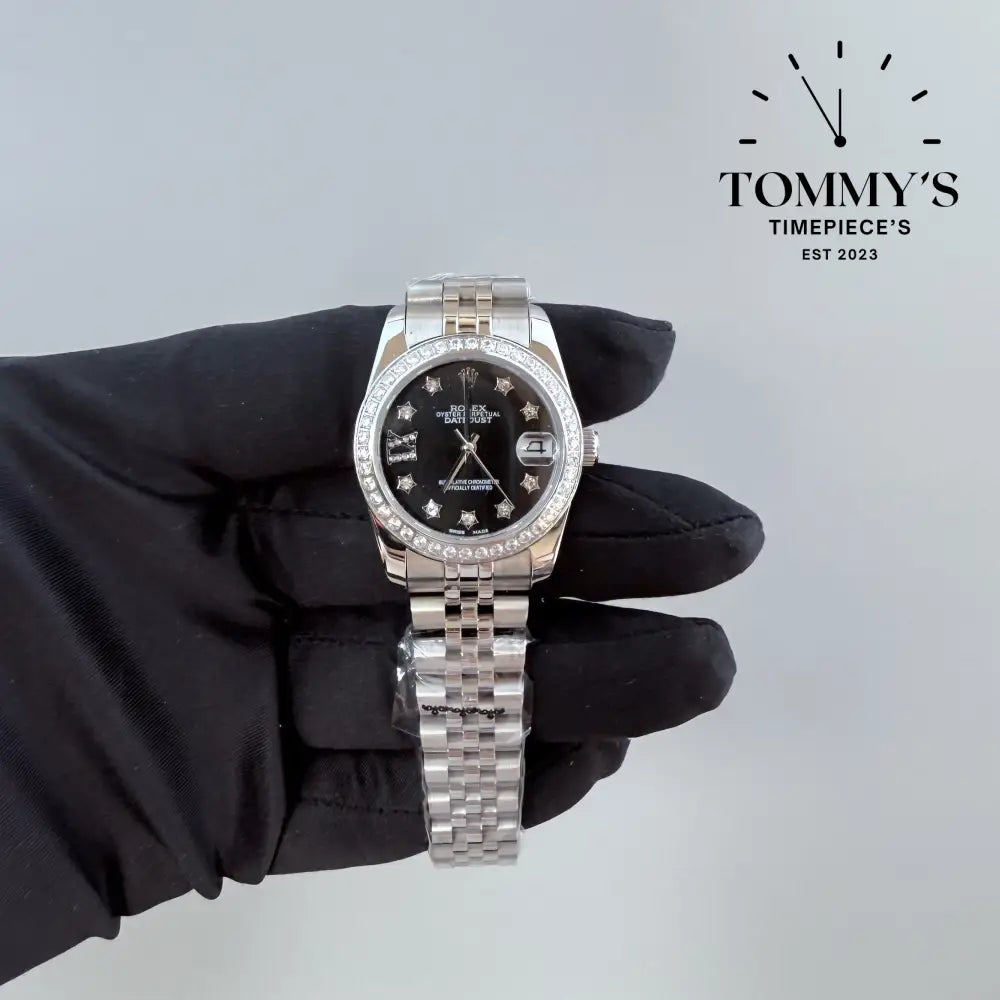 AAA + Ladies Datejust 28mm Black Dial Jubilee With Diamond Bezel