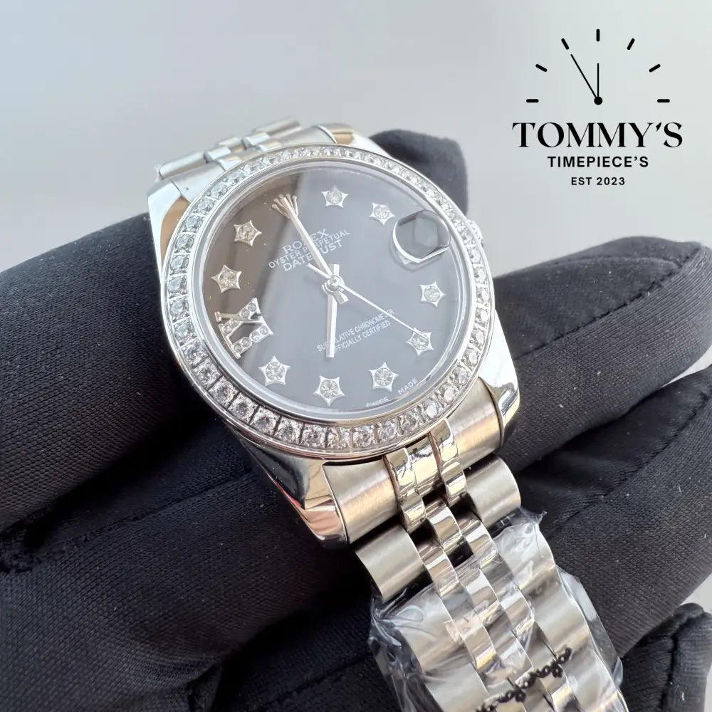 AAA + Ladies Datejust 28mm Black Dial Jubilee With Diamond Bezel