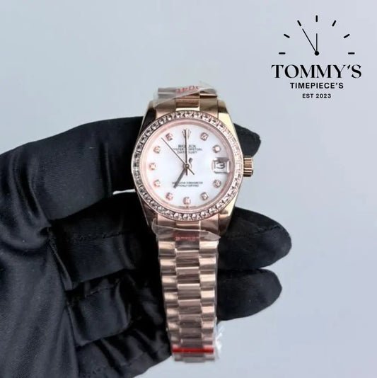 AAA+ Ladies Datejust (279135RBR) 28mm white Dial-Presidential Bracelet (Diamond Bezel)
